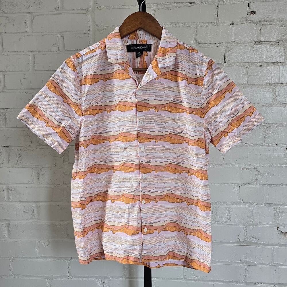 Treasure & Bond Boys XL Sunset Stripe Short Sleeve Button Up Camp Shirt Cotton